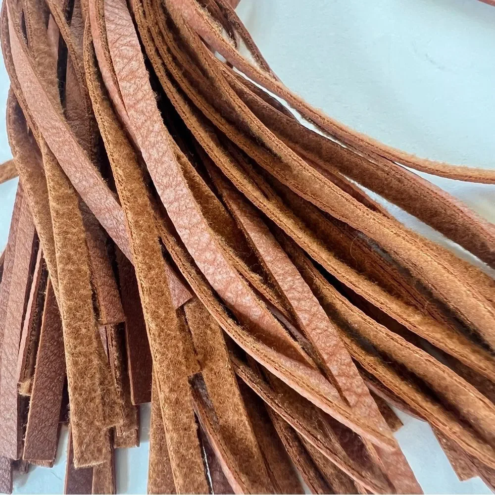 Loveook Cognac Brown Vegan Detachable Tassel Textured Snap Wristlet Clutch
